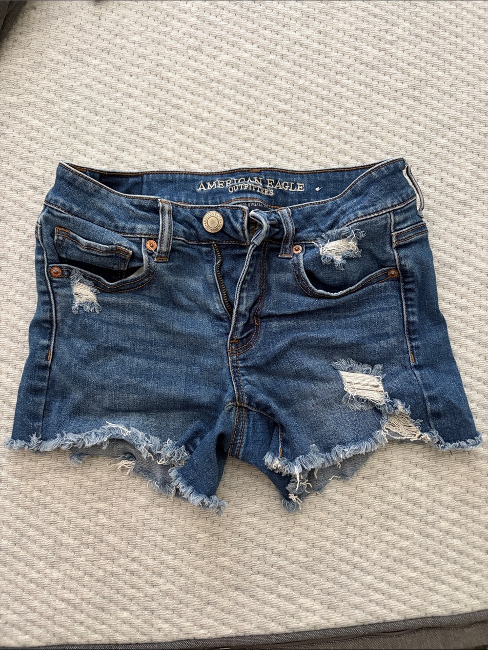 American Eagle Outfitters Blue Distressed Frayed Hem Denim Shorts
